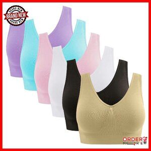 Wireless Seamless Sports Bras with Removable Pads, Medium Support